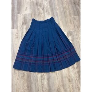 Pendleton Vintage Blue Plaid Wool Pleated Midi Skirt Made in USA Size 14 1980s